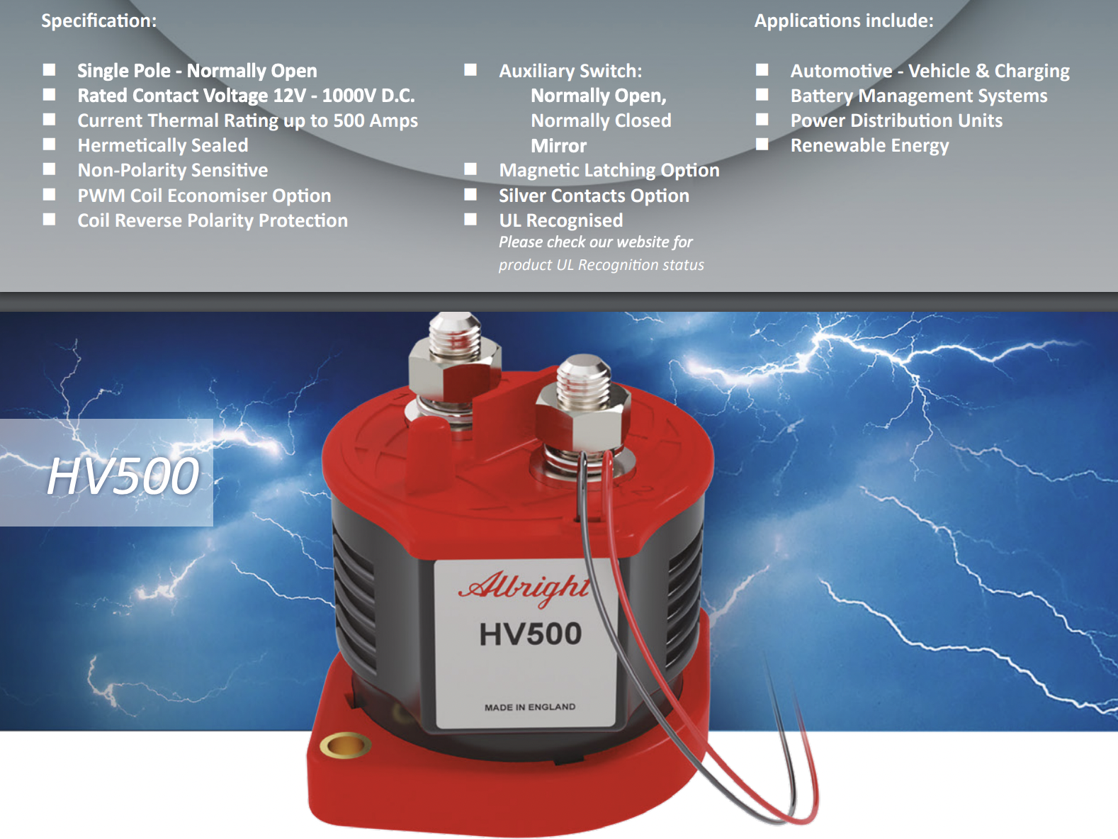 High Voltage Contactors now 1000V